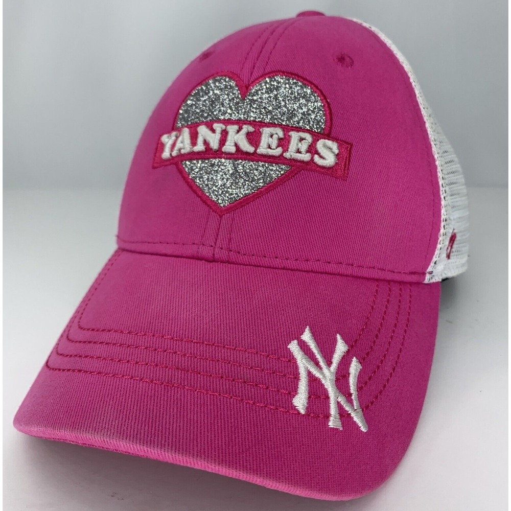 New York Yankees NY Hat YOUTH Sparkle Heart '47 Snapback Mesh MLB Baseball Cap